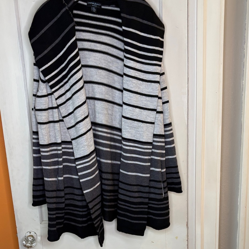 Cynthia Rowley Black and Gray Striped Cardigan 2X